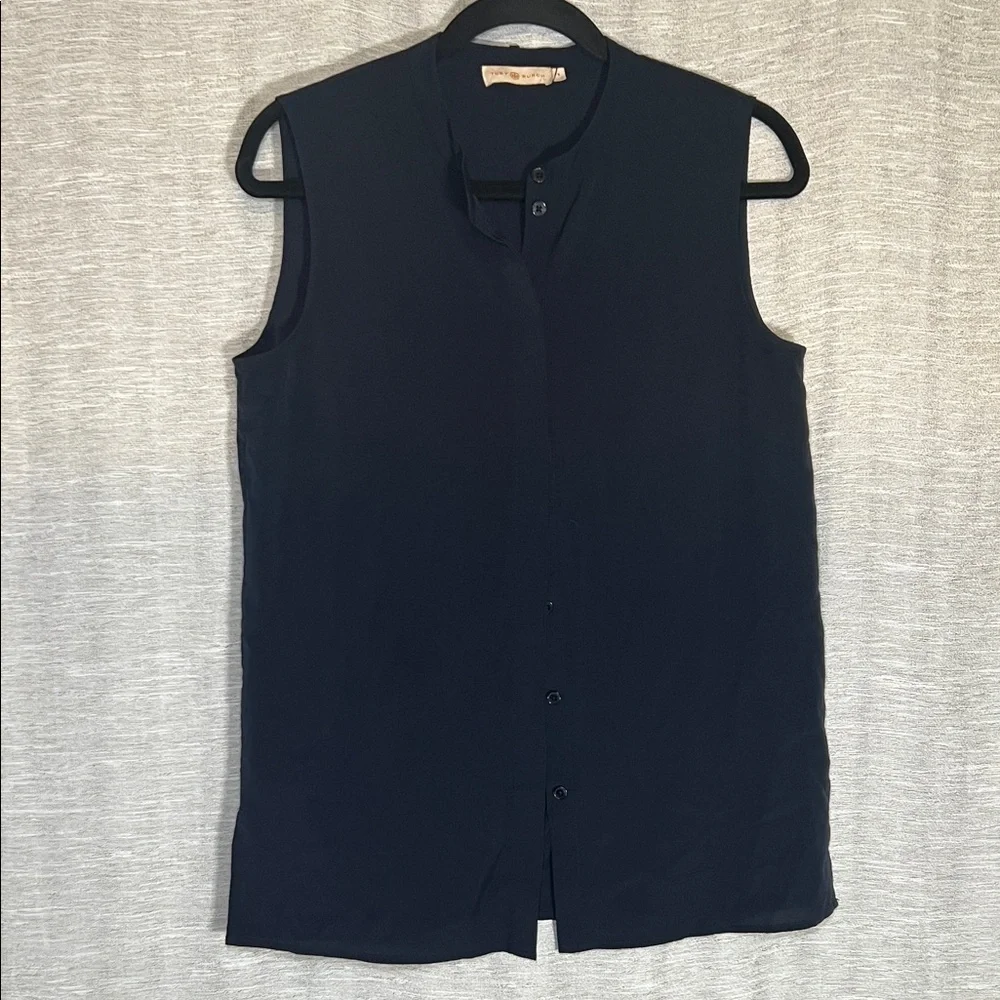 Tory Burch Sleeveless Classic Button Down Split Hem Blouse Size S